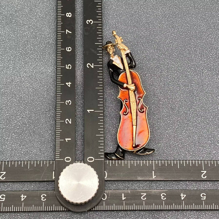 Enamel Musician Playing Cello Brooch