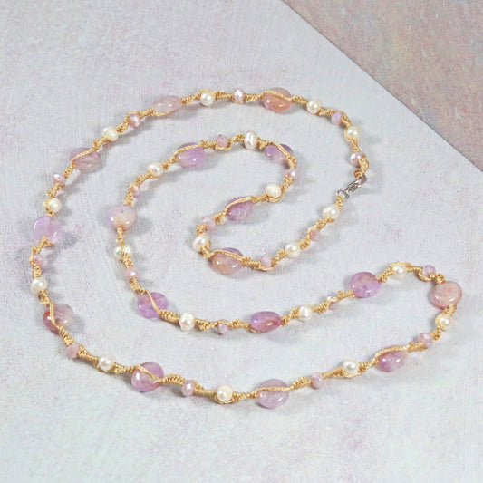 Amethyst Cultured Pearl Twist Knot Necklace