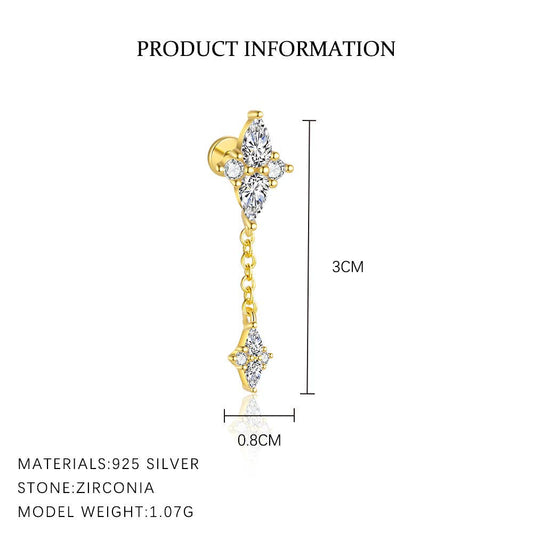 Sterling Silver Diamond Design Single Earring