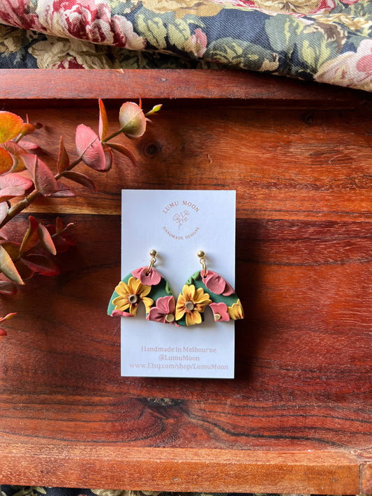 Green Spring Floral Earrings - Short Arch