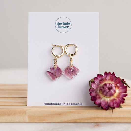 Pink Strawflower Earrings: 14k Gold Plated