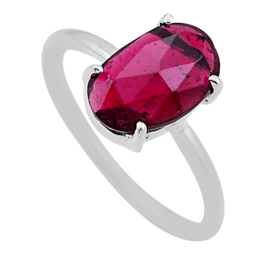 Red Garnet Solitaire Silver Ring