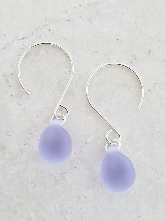 Periwinkle Silver Sea Glass Droplets Earrings