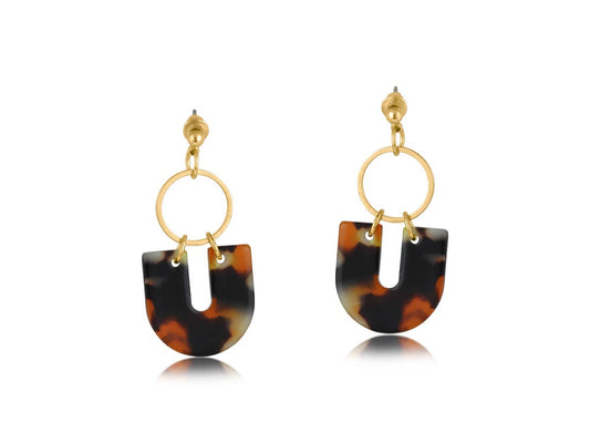 Hortense Metal and Resin Geo Statement Stud Earrings: ORANGE BLACK