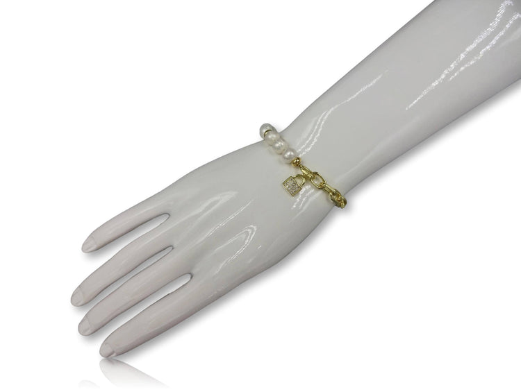 CZ Charm Paperclip Chain & Pearl Bracelet