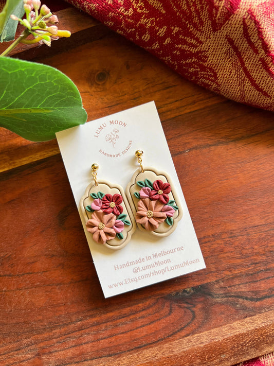 Red & Floral Bouquet Earrings: Short