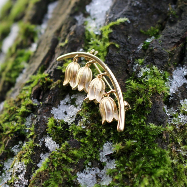 Gold Bluebell Flower Brooch, 14k Gold Plated