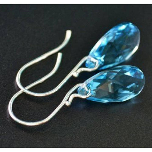 Crystal Briolette Earrings - Crystal Elements Aqua Blue