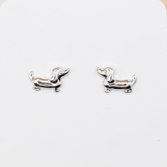 Silver Daschund Ear Studs