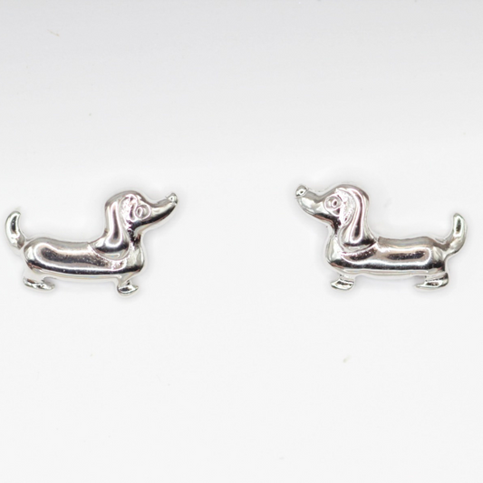 Silver Daschund Ear Studs