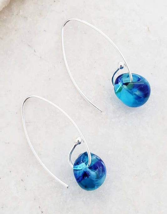 Silver Marquis Earrings in Azure Blue