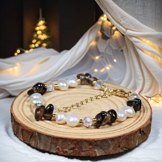 Smoky Quartz and Freshwater Cultured Pearl Bracelet