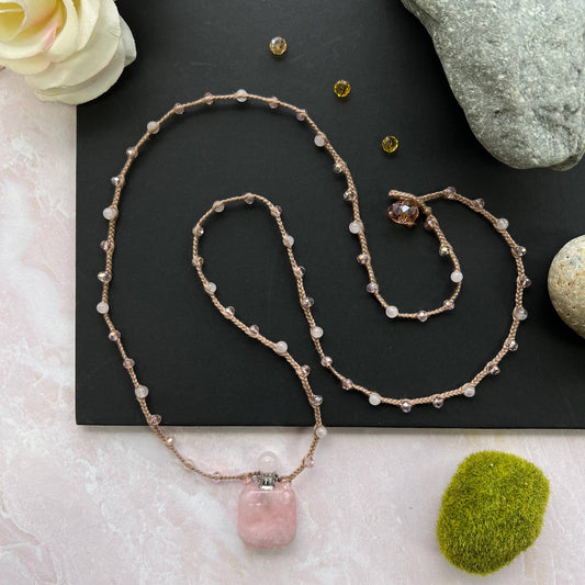 Pink Quartz Perfume Bottle Necklace