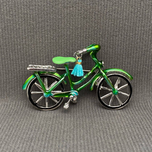 Green Enamel Bicycle Brooch