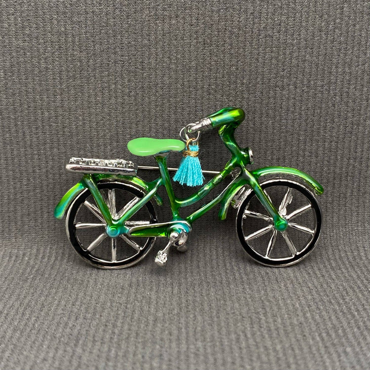 Green Enamel Bicycle Brooch
