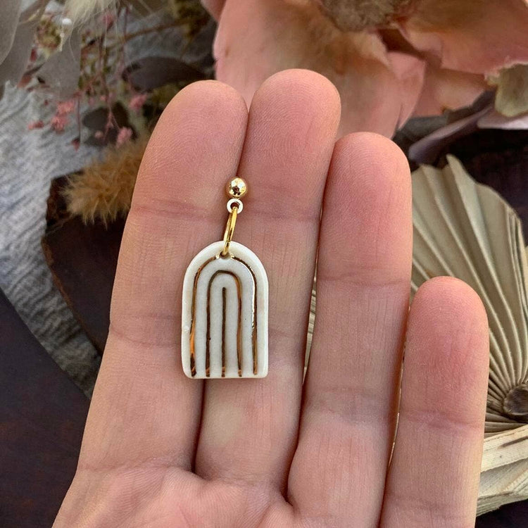 Porcelain Rainbow Earrings with Gold finish: White