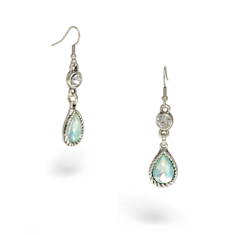 Green Opal Crystal Pewter Earrings Handmade