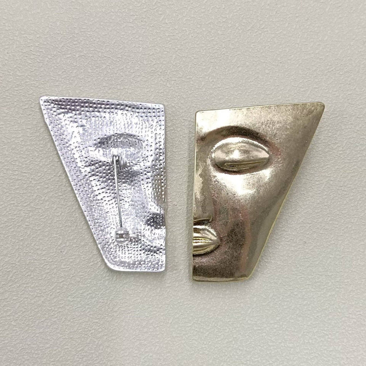 Vintage Half Face Brooch: Silver