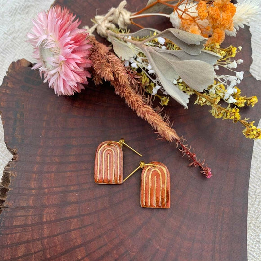 Raine - Porcelain Earrings with Gold finish: Orange