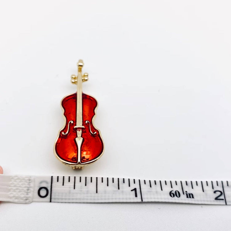 Enamel Red Violin Metal Brooch