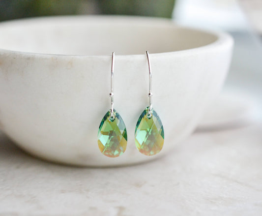 Crystal Briolette Earrings - Erinite Shimmer