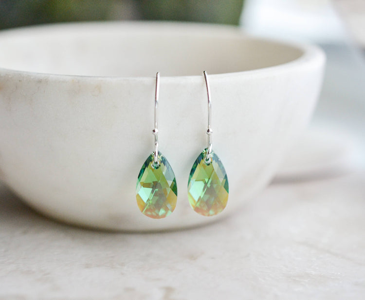 Crystal Briolette Earrings - Erinite Shimmer