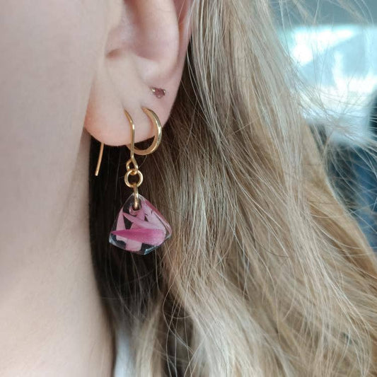 Pink Strawflower Earrings: 14k Gold Plated