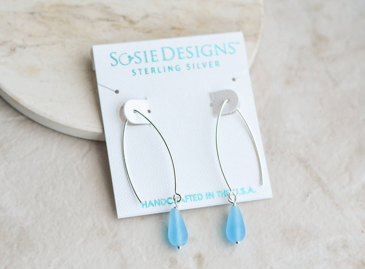 Eco Sea Glass Marquis Droplet Earrings - Turquoise