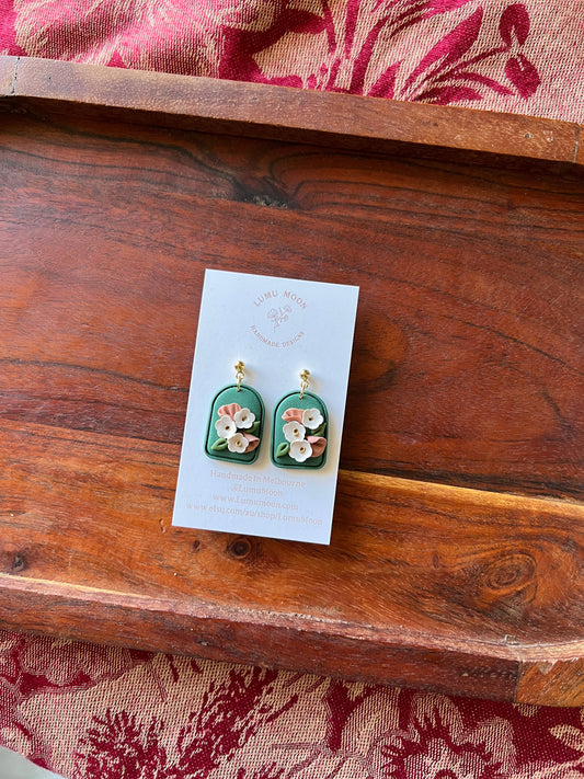 Simple Green Floral Earrings