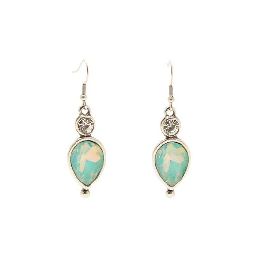 Handmade Pewter Earrings With Green Opal Crystal