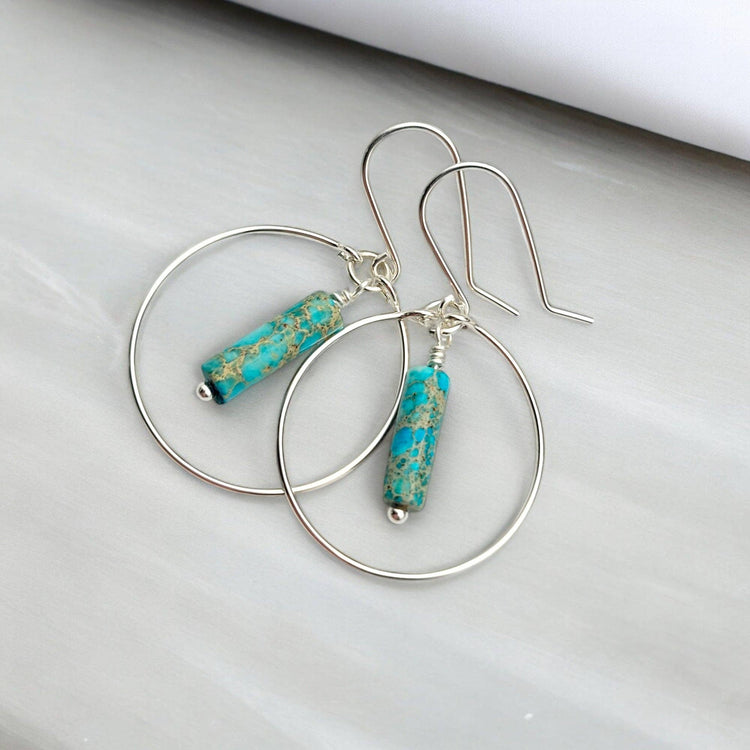 Jasper Ocean Stone Silver Hoops
