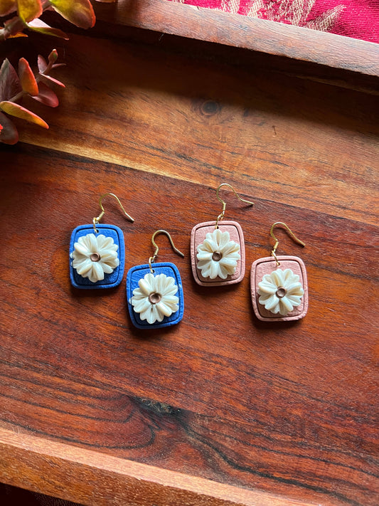 Midnight Morning Floral Earrings: Blue