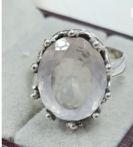 Rose Quartz Oval Silver Ring