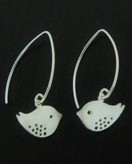 Silver Matte Spotted Bird Dangle Earrings