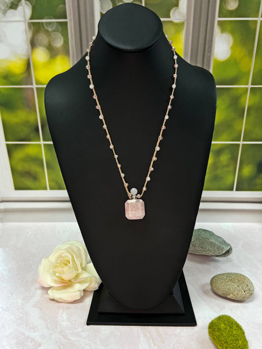 Rose Quartz Gemstone Perfume Bottle Pendant