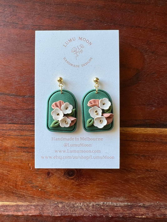 Simple Green Floral Earrings