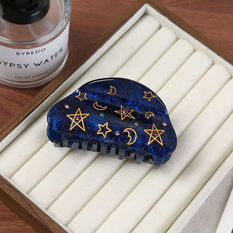 Starry Sky & Star Hair Clip Blue