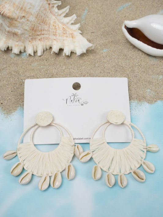 Coastal Raffia & Shell Earrings - Ivory