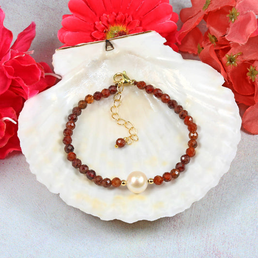 Single Pearl & Red Garnet Bracelet
