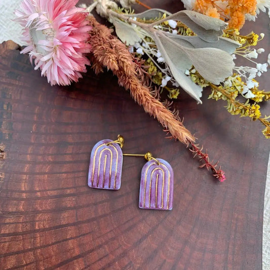 Raine - Porcelain Earrings with Gold finish: Purple