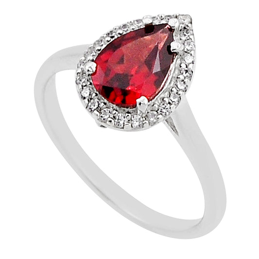 Silver Garnet Pear Ring