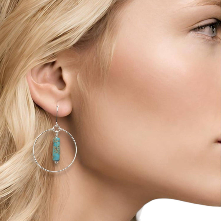 Jasper Ocean Stone Silver Hoops
