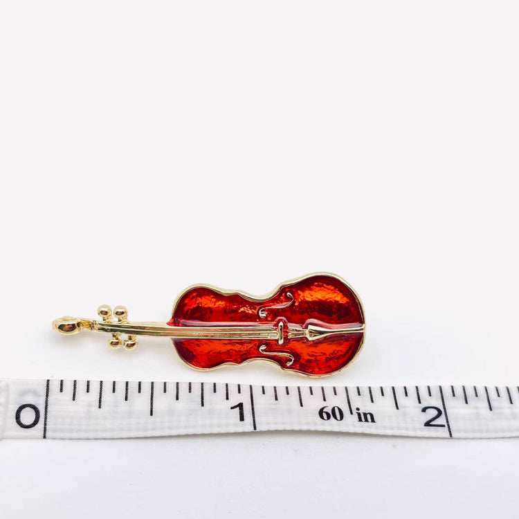 Enamel Red Violin Metal Brooch