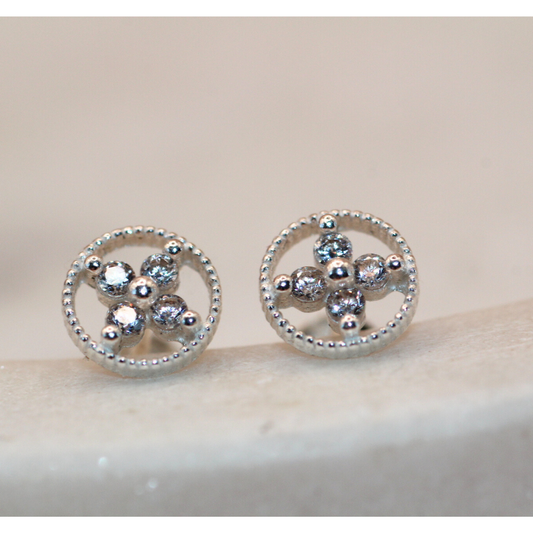 Flower Circle Silver Stud Earrings