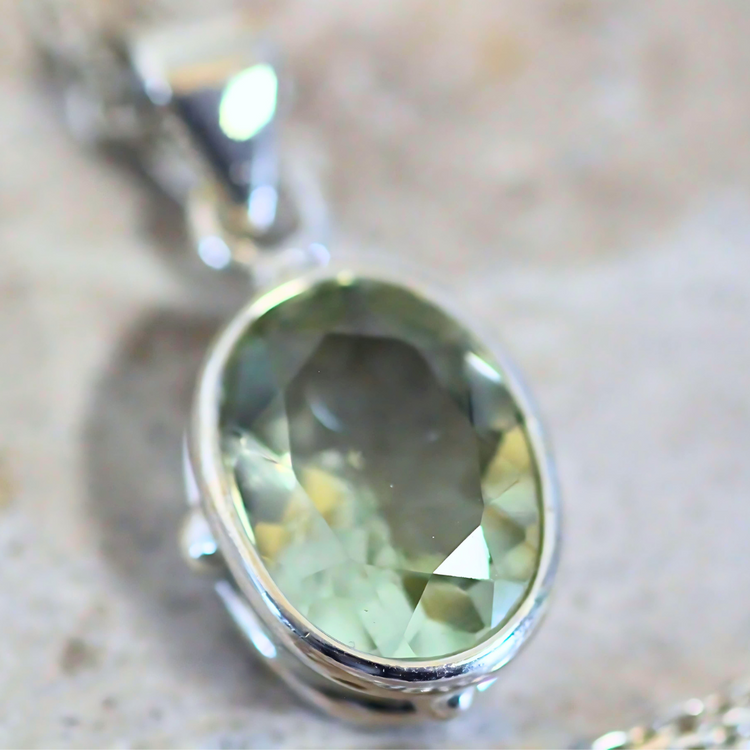 Green Amethyst Silver Pendant