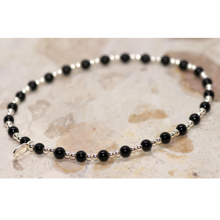 Onyx Silver Bead Bracelet