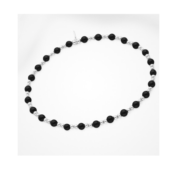 Onyx Silver Bead Bracelet