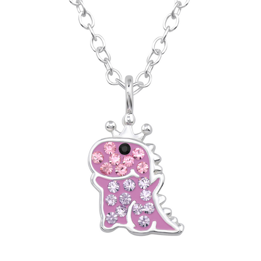Pink Dinosaur Crystal Necklace