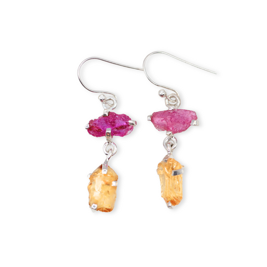 Pretty Ruby and Citrine Silver Earrings