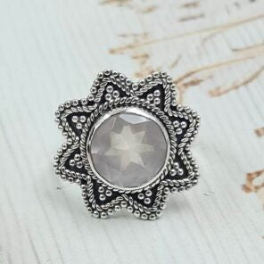 Rose Quartz Star Silver Ring
